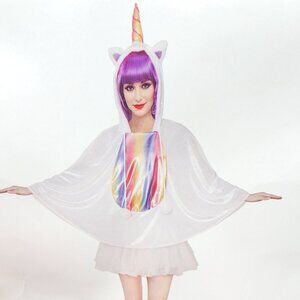 Rainbow Cute Unicorn Poncho Adult Unisex Costume Cosplay Outfit , One Size, NWT